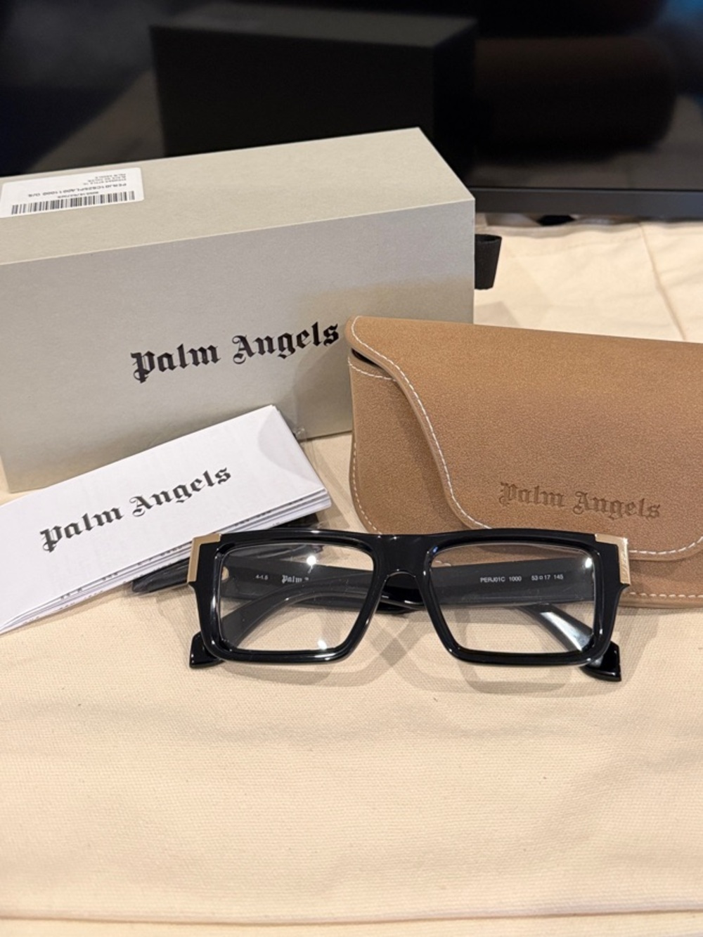 Palm Angels Black Sunglasses with Tan Case and Branded Box